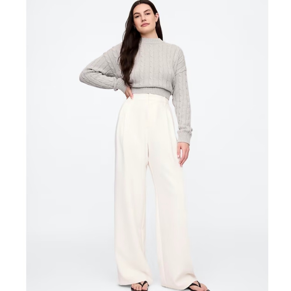 GAP Easy Crepe Trouser High Waisted Cream Wide Leg Pants Size 14
